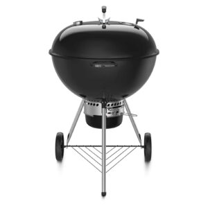 Vista frontal de la barbacoa de carbón Weber Master-Touch de 67 cm con tapa y cuerpo vitrificados y sistema de limpieza One-Touch.