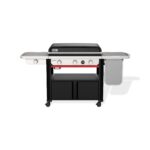 Plancha Weber SLATE GPSB 76 cm Premium con diseño elegante, superficie de cocción uniforme, quemador lateral y sistema de almacenamiento integrado.