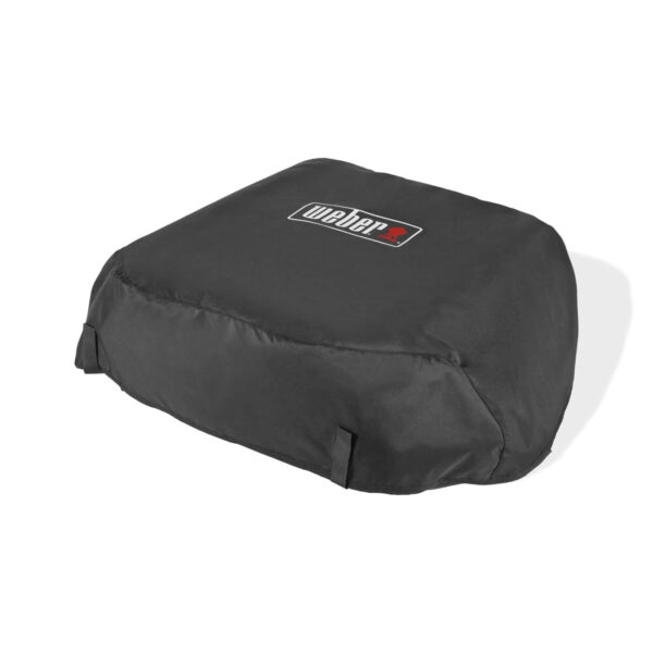 Funda protectora negra Weber® para plancha SLATE GP 43 cm, con logotipo y correas de ajuste, resistente al agua y los rayos UV.