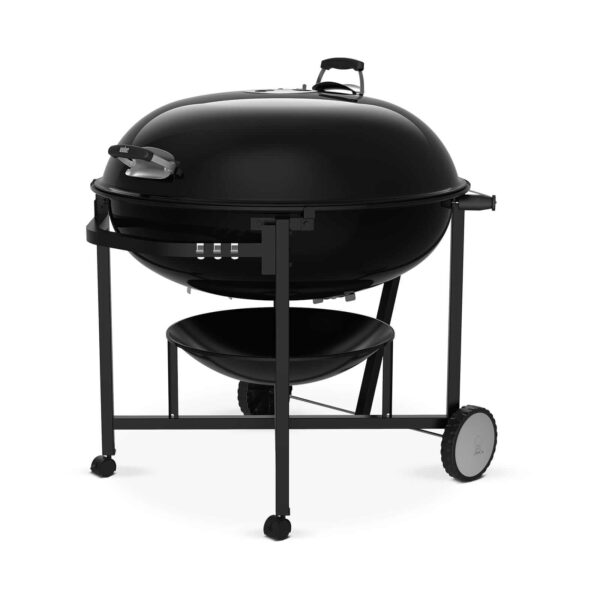 Barbacoa de Carbón Ranch Kettle de Weber de 94 cm en color negro, con tapa y cuba vitrificadas, estructura metálica con ruedas y cenicero de aluminio.