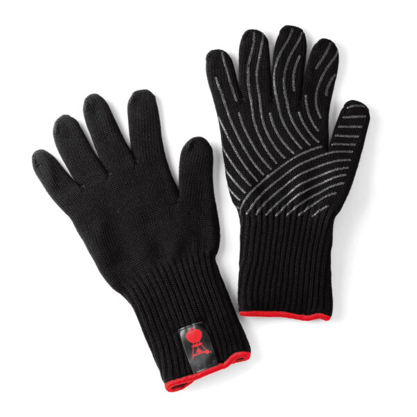 Par de Guantes Premium Weber negros con palma de silicona antideslizante y bordes rojos.