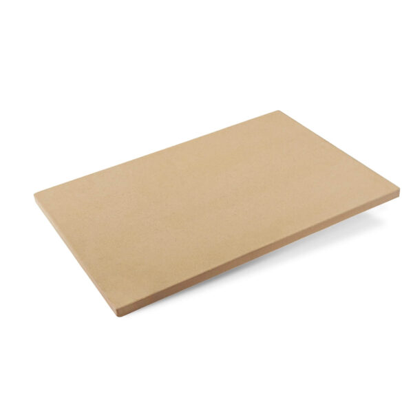 Piedra rectangular de color beige para hornear, diseñada para distribuir el calor uniformemente y perfecta para hacer pizzas gigantes.