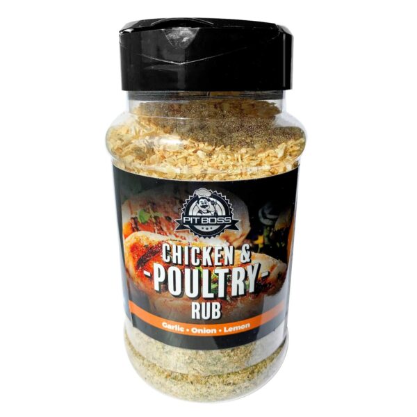 Frasco de Chicken and Poultry Rub de Pit Boss con mezcla de especias para aves.