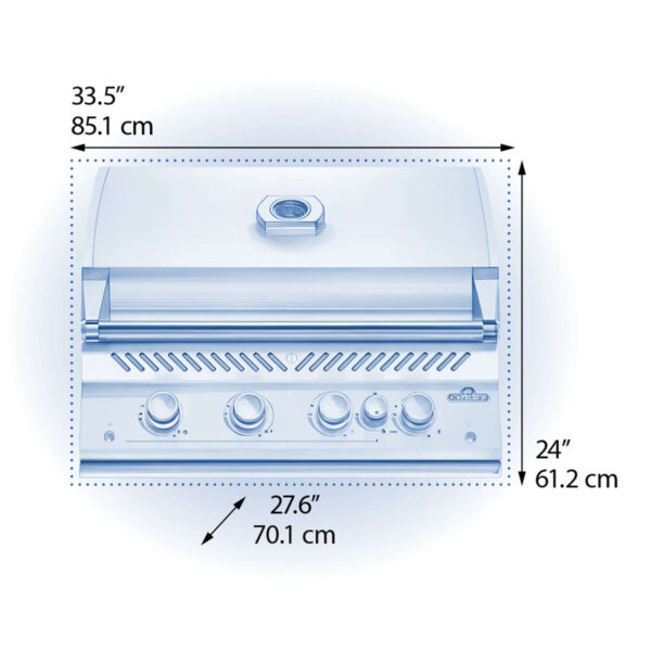 Diagrama de la Barbacoa de Gas Serie 700 32 RB de Napoleon con medidas de 85.1 cm de ancho, 70.1 cm de profundidad y 61.2 cm de altura.