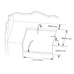 Esquema del hueco de instalación para la barbacoa de gas Premium G4, indicando dimensiones mínimas de 590 mm de profundidad, 225 mm de altura y un ancho de 620-630 mm.