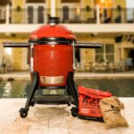 Barbacoa Kamado Joe con leños de madera de roble
