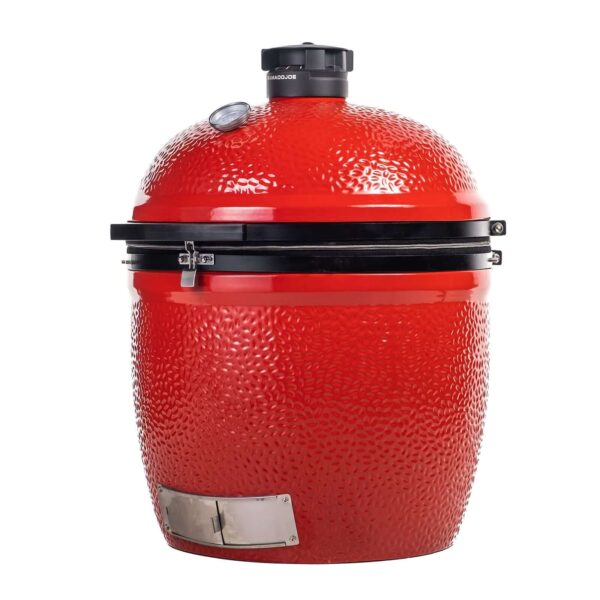 Barbacoa Kamado Big Joe III Stand-Alone de color rojo, vista lateral sin soporte.