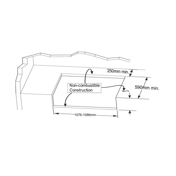 Diagrama del hueco para la instalación de la barbacoa Premium G3 Built in Plus con dimensiones y espacio mínimo.