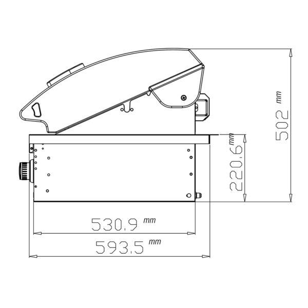 Diagrama de perfil de la barbacoa Premium G3 Built in Plus con medidas específicas en milímetros.