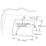 Diagrama técnico con las dimensiones de encastre requeridas para la instalación de la barbacoa de gas Maxim G5, mostrando los espacios mínimos para una construcción no combustible.
