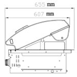Esquema lateral de la barbacoa de gas Maxim G5, mostrando la altura de 607 mm y la profundidad de 655 mm.