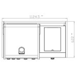 Diagrama técnico en vista superior de la barbacoa Premium G4 Plus, mostrando las dimensiones completas del equipo.