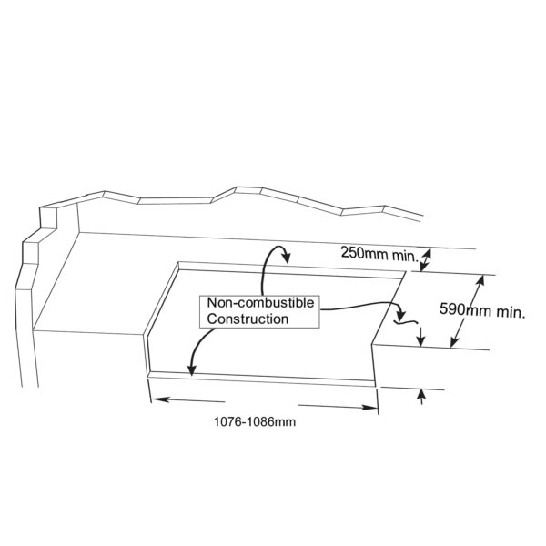 Esquema de instalación para la barbacoa Premium G4 Plus mostrando las dimensiones requeridas para el hueco de montaje.