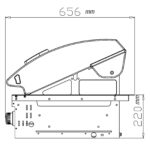 Dibujo técnico lateral de la barbacoa de gas Premium G4 con dimensiones de 656 mm de ancho y 220 mm de altura hasta la superficie de cocción.