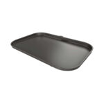 Rectangular black plastic tray on white background<br>