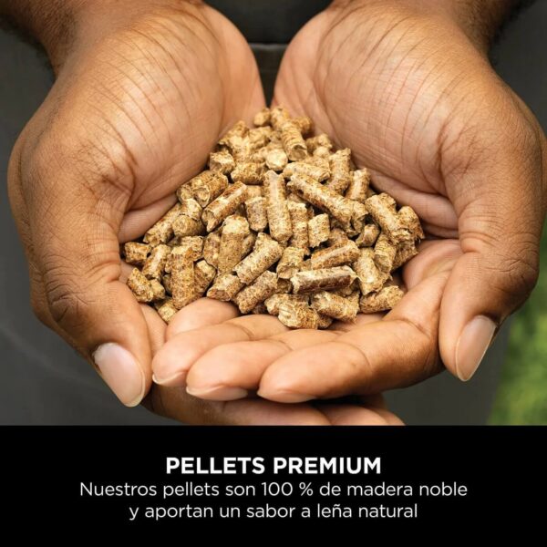 Manos sosteniendo pellets de madera noble para un sabor a leña natural