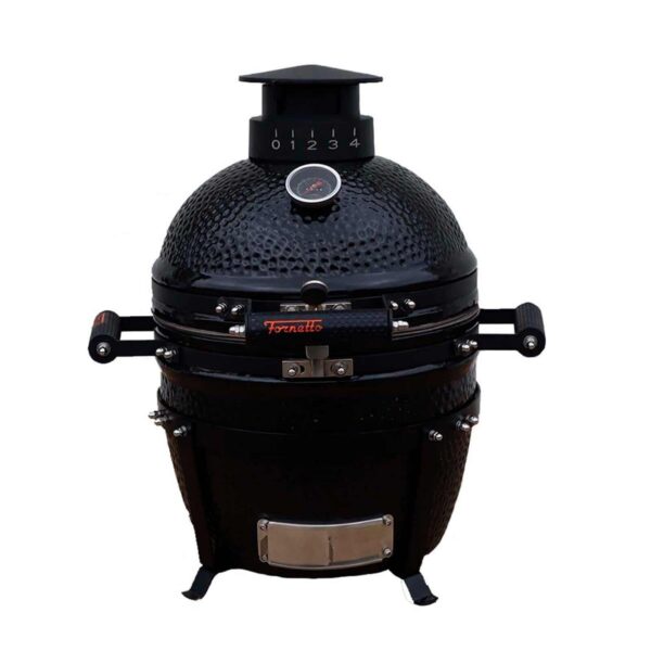 Barbacoa Kamado 竈 con ventilación superior de aluminio y estructura de cerámica.