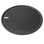 Plancha reversible Landmann mostrando su lado rugoso para asar, fabricada en hierro fundido.