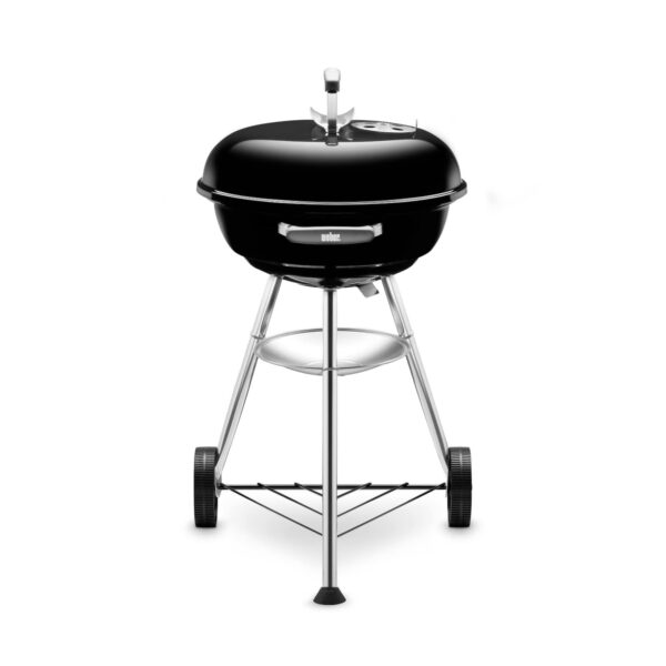 Barbacoa de carbón Weber Compact Kettle de 47 cm con diseño elegante, mostrando su estructura duradera y portátil sobre un fondo blanco.