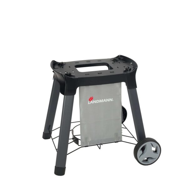 Carrito para barbacoa LANDMANN Pantera con ruedas robustas, espacio de almacenamiento y soporte para cubiertos, en color gris y negro.