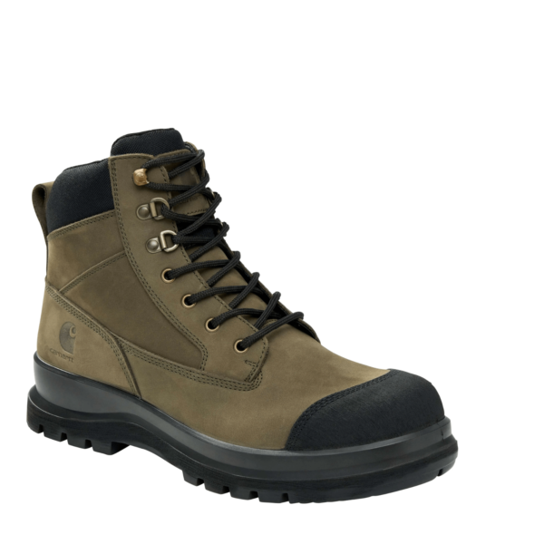 Bota de seguridad Carhartt en color musgo con puntera reforzada y suela resistente.