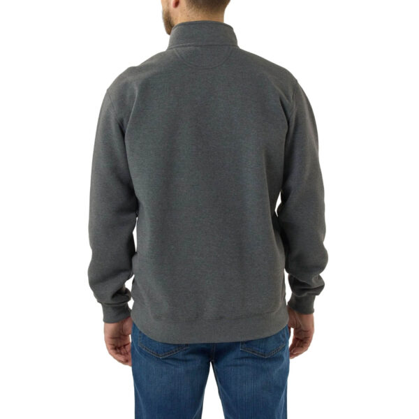 Vista trasera de una sudadera gris carbón jaspeado de Carhartt con cuello vuelto y ajuste holgado.