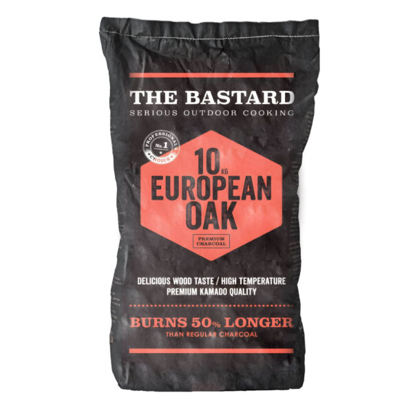 Bolsa de carbón premium de The Bastard de 10 kg, elaborado con Roble Europeo para barbacoas de alta calidad y larga duración.