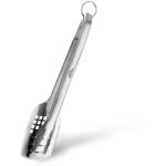 Napoleon stainless steel spatula with 2-in-1 design and serrated cutting edge.