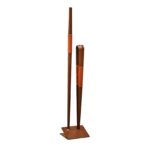 Buffadoo brown steel blowpipe and tongs set with leather grips and matching base.