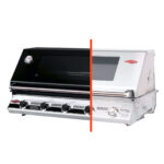 Comparison of finishes of the Signature 3000 barbecue, with black enamelled porcelain and stainless steel.