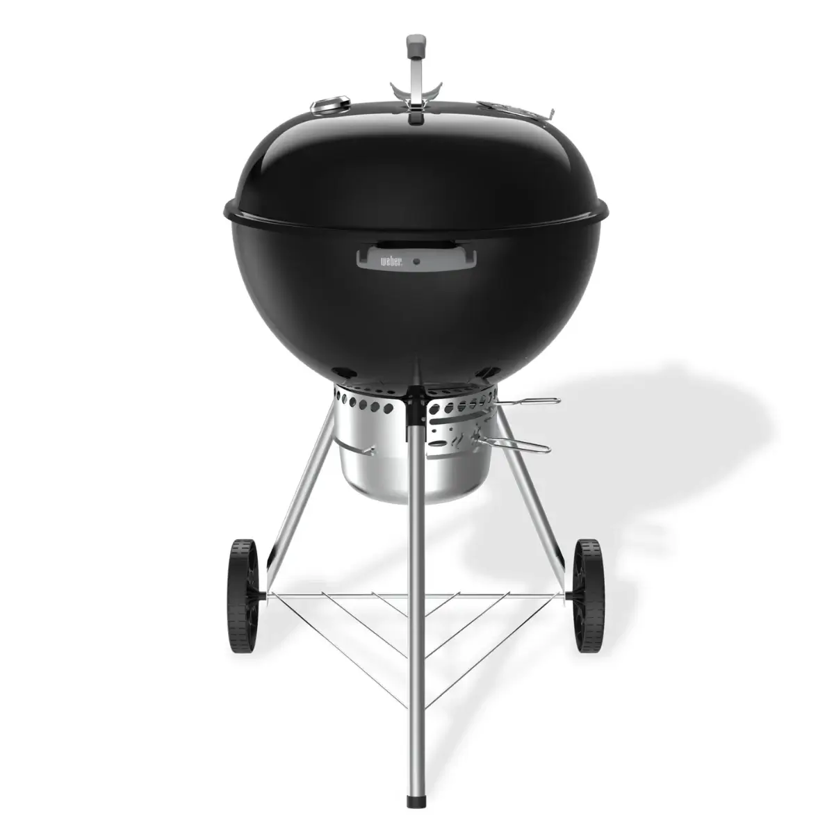 Vista frontal de la Weber Original Kettle Premium 57 cm con termómetro integrado en la tapa
