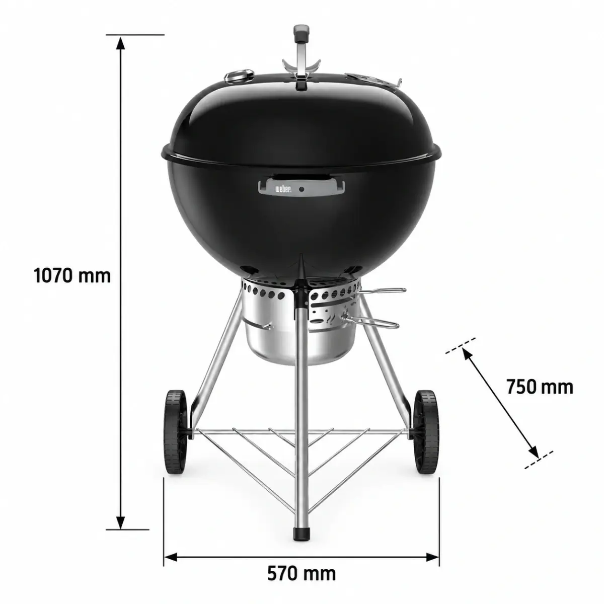 Dimensiones de la Weber Original Kettle Premium 57 cm con la tapa cerrada