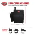 Infografía en español de la funda Char-Griller 5533 con medidas y modelos compatibles en configuración compacta.