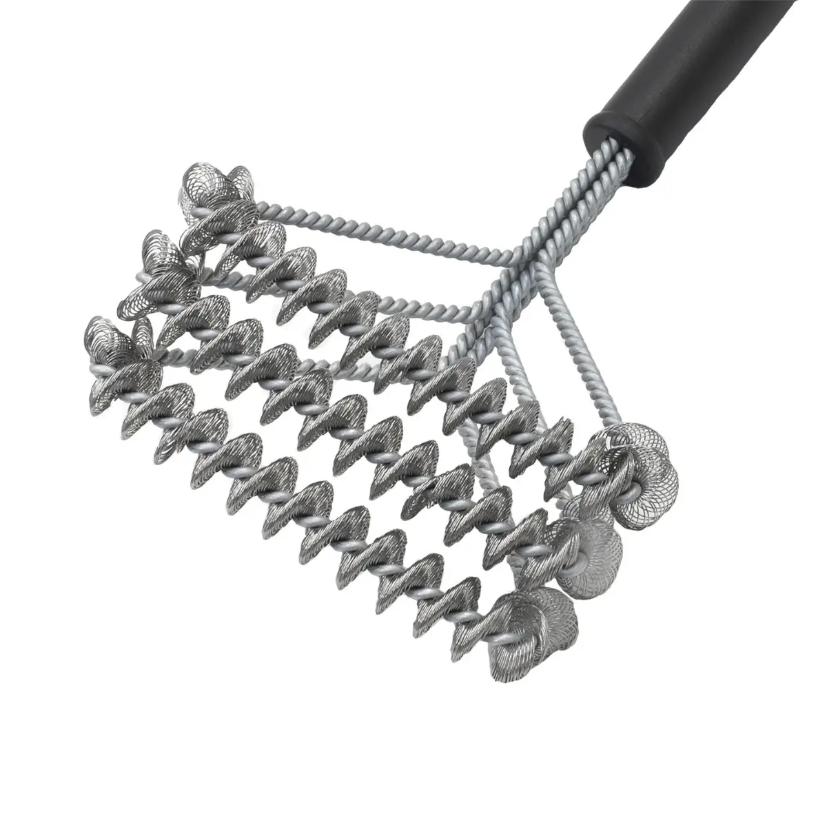 Detalle de las espirales de acero inoxidable del cepillo Char-Griller