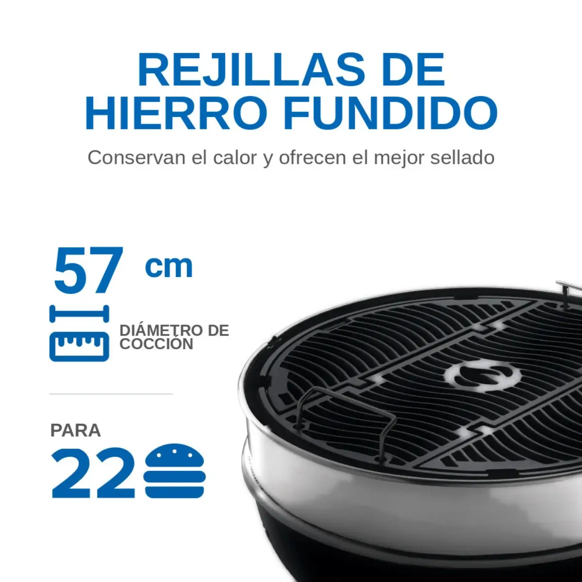 Parrilla de hierro fundido regulable de la Napoleon Kettle de 57 cm