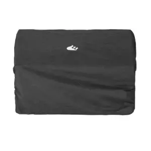 A full front view of the black GrandPro Premium G cover fitted to a built-in barbecue.