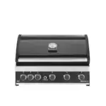 Barbacoa empotrable GrandPro Maxim G5 cerrada, vista frontal, con tapa negra, termómetro y panel de mandos.
