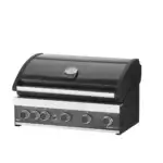 Barbacoa empotrable GrandPro Maxim G5 cerrada en vista de tres cuartos izquierda, con acabado negro y acero.