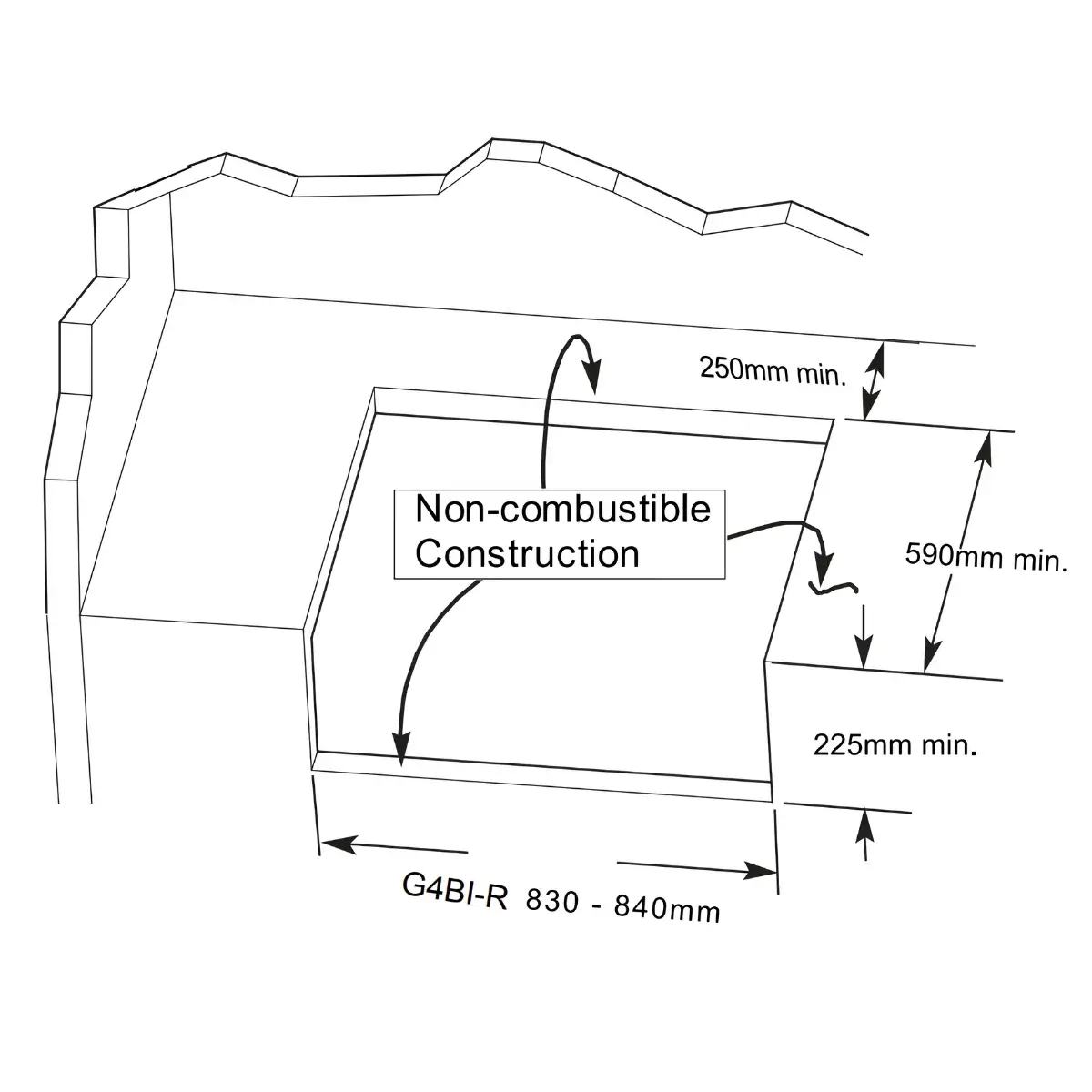 Esquema de instalación encastrada de la barbacoa Grandpro Maxim G5