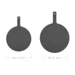 Comparativa frontal de Gozney Pizza Server de 14 y 18 pulgadas con medidas de 35,6 y 45,7 cm.