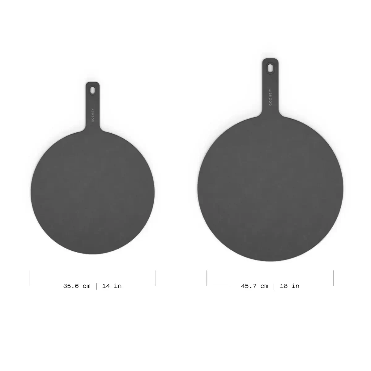Comparativa de medidas de las tablas para servir pizza Gozney de 35,6 y 45,7 cm