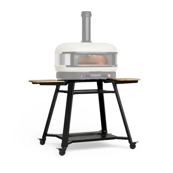 Soporte Gozney Dome Gen 2 con horno Dome XL Bone a gas, visto en tres cuartos desde la izquierda.