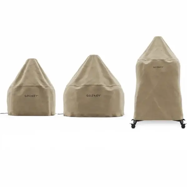 Fundas Gozney Dome Gen 2 corta, Dome XL Gen 2 corta y Dome Gen 2 larga mostradas juntas sobre fondo blanco.