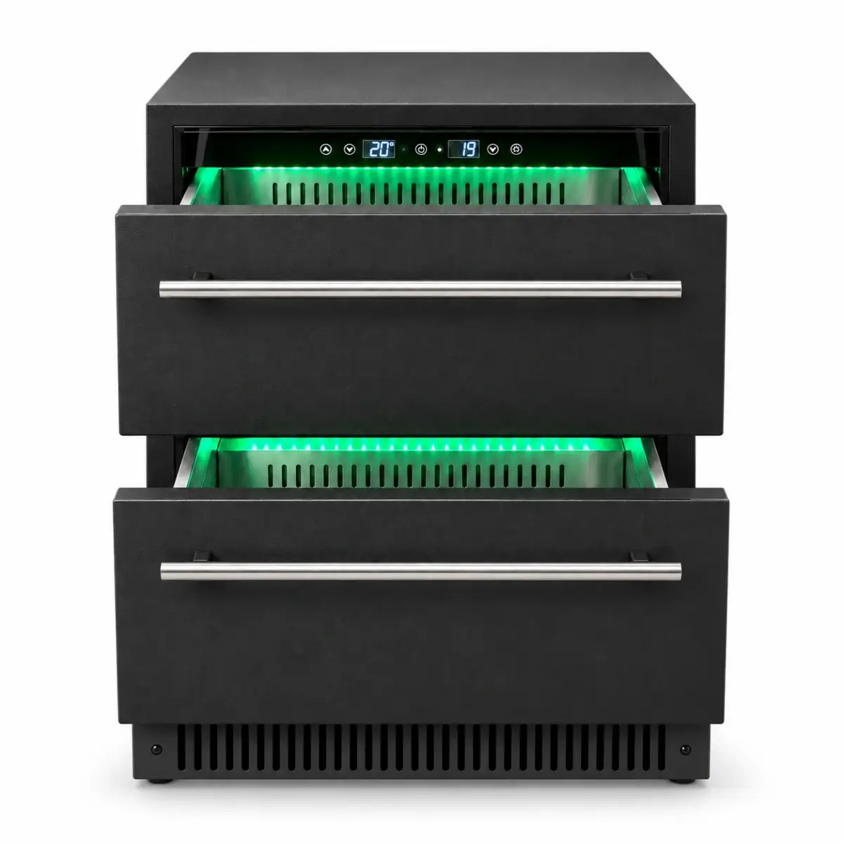 Cajones abiertos de la nevera Grandpro grafito con iluminación LED interior