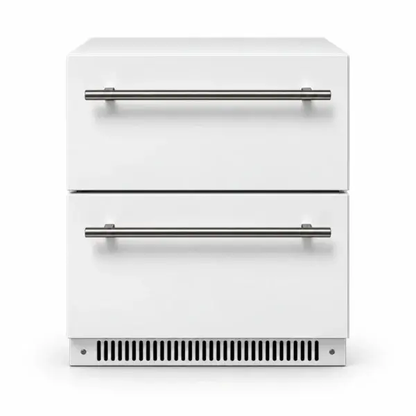K01000316A_Grandpro_Outdoor_Fridge_2_Refrigerated_Drawers_Front_View_White_Two_Drawers_Barbecue_World.webp
