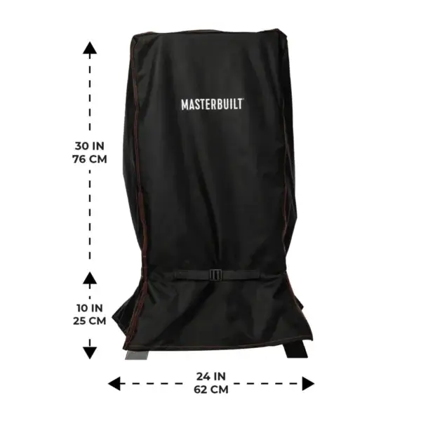Vista frontal de la funda Masterbuilt con medidas indicadas de 30, 10 y 24 pulgadas.