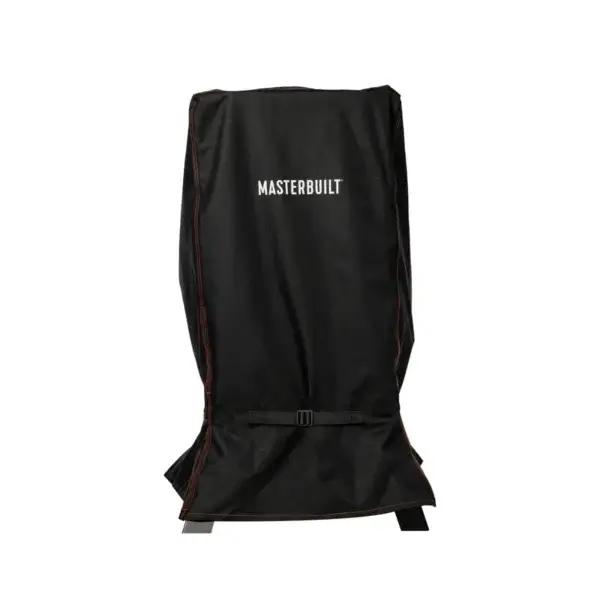 Front view of the black Masterbuilt case with logo and adjustment strap.