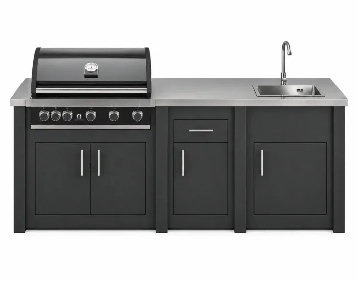 SGMA3SDD00_Grandpro_Alukitchen_Maxim_Vista_Frontal_Cocina_Exterior_Grafito_Con_Barbacoa_Y_Fregadero_Barbecue_World